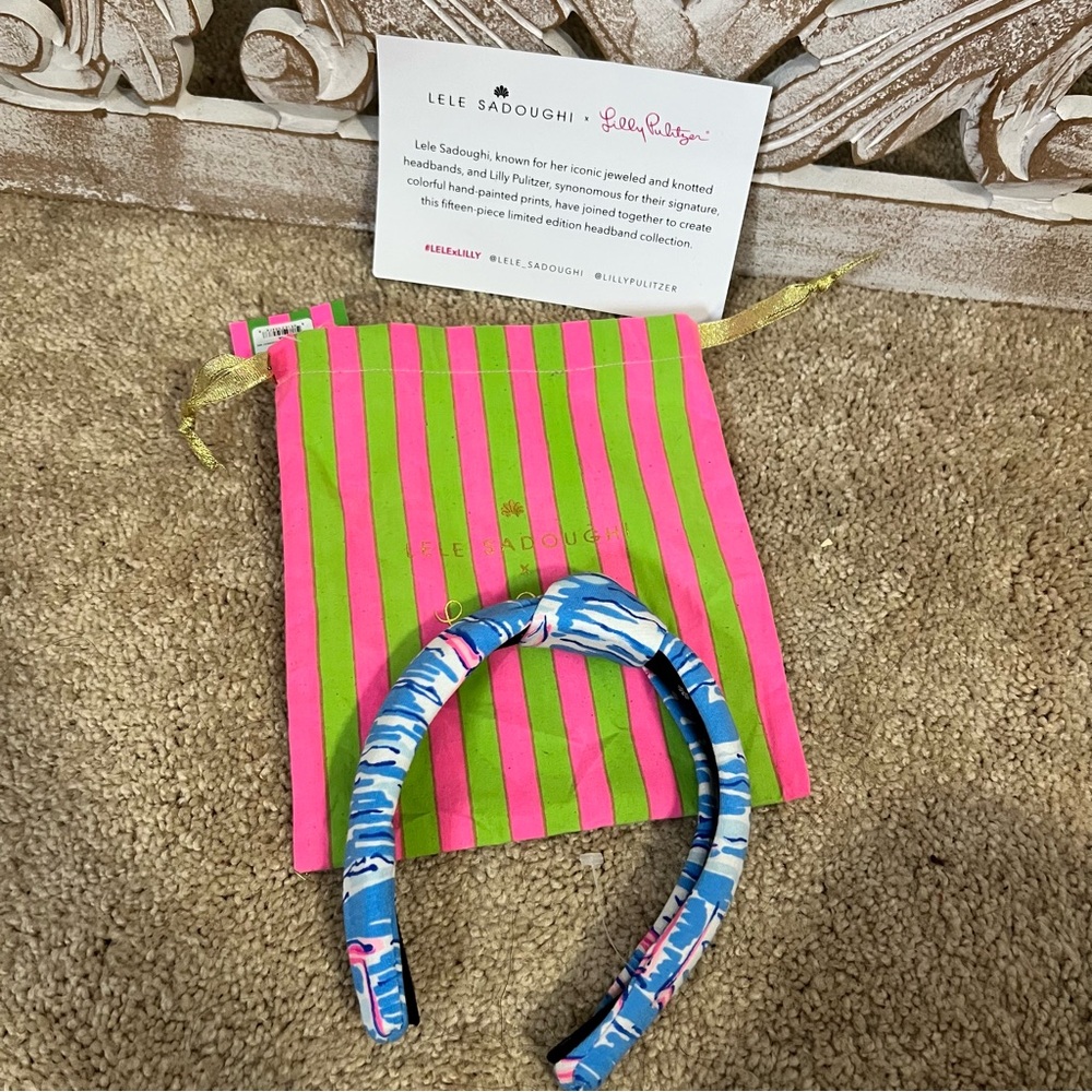 NWT Lele Sadoughi x Lilly Pulitzer Blue and Pink Headband and Dustbag